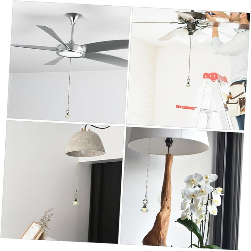 Housoutil قطعتان سلسلة سحب مروحة سقف كريستال برونزية عتيقة ديكور منزلي رجعي - Image 4