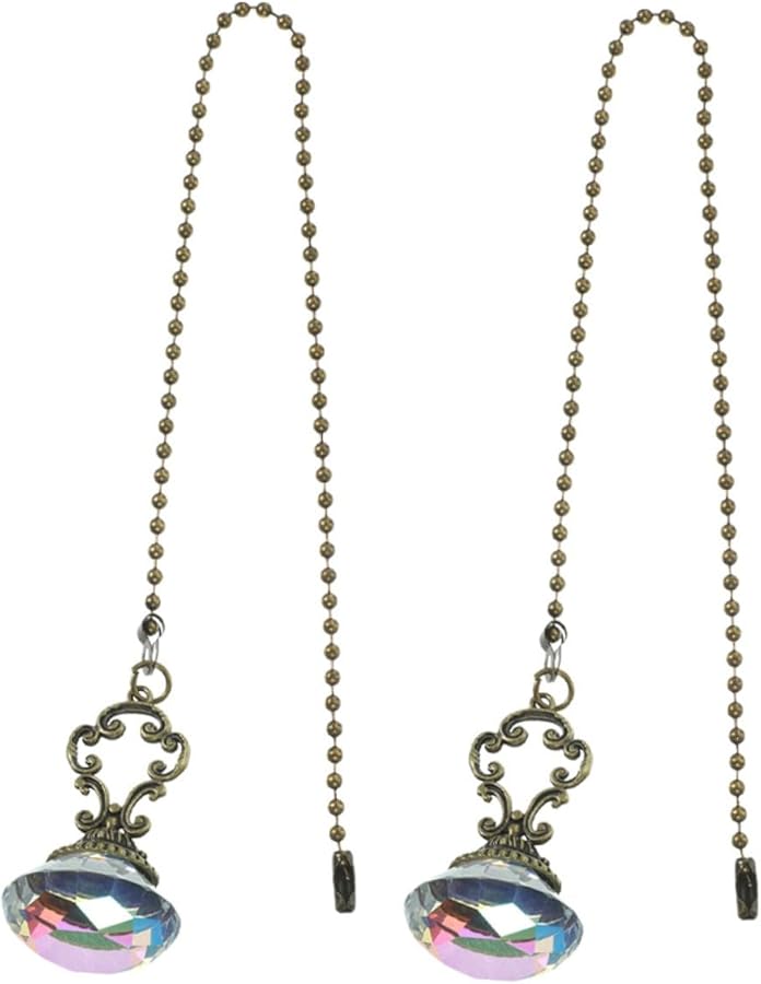 Housoutil قطعتان سلسلة سحب مروحة سقف كريستال برونزية عتيقة ديكور منزلي رجعي - Image 2