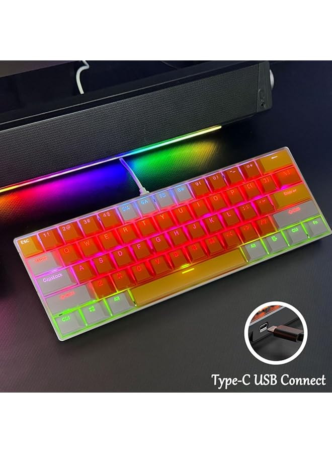 61 Keys Rgb Gaming Keyboard 60% Mini Wired Waterproof With Anti Ghosting Keyboard And Three Color Keycaps With Red Switch For Gamers(Orange White And Yellow) - Image 5