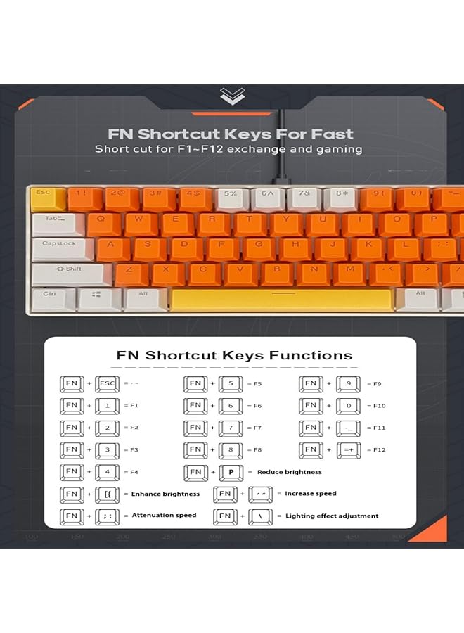 61 Keys Rgb Gaming Keyboard 60% Mini Wired Waterproof With Anti Ghosting Keyboard And Three Color Keycaps With Red Switch For Gamers(Orange White And Yellow) - Image 4