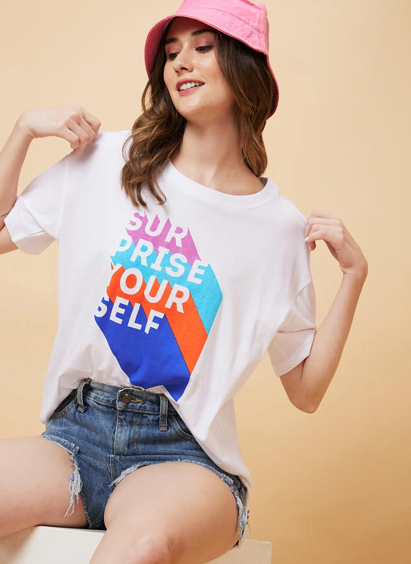 globus Globus Women Typography Printed Boxy Fit Pure Cotton T-Shirt