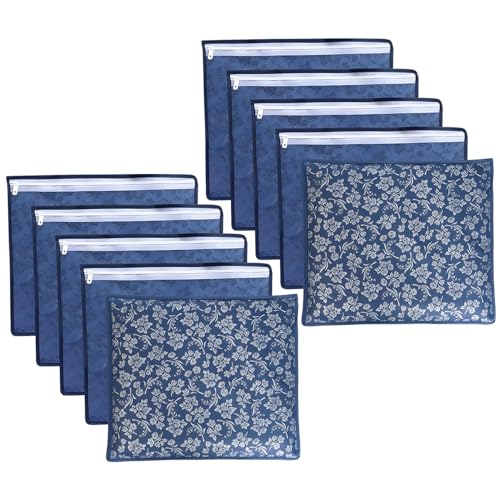 LAXIS® Non-Woven Printed Single Saree Cover, Saree Bag Pack of 10Pcs, Transparent Saree Covers With Zip, Saree Covers For Storage, Wardrobe Organiser, Size-36x42x2cm (Blue) - Image 1