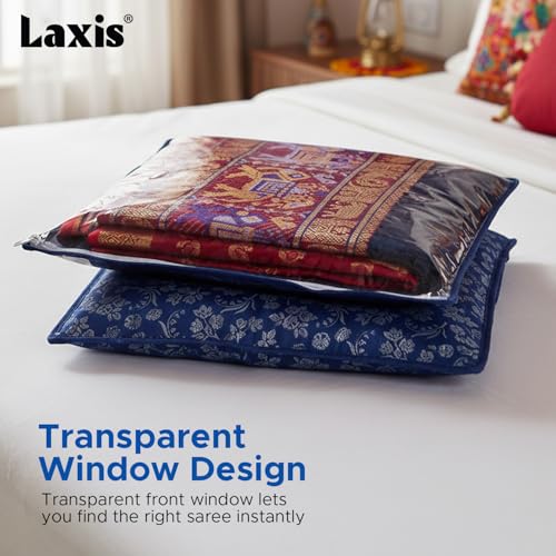 LAXIS® Non-Woven Printed Single Saree Cover, Saree Bag Pack of 10Pcs, Transparent Saree Covers With Zip, Saree Covers For Storage, Wardrobe Organiser, Size-36x42x2cm (Blue) - Image 4