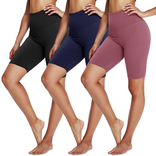 YOLIX 3 Pack Biker Shorts for Women – 8" Black High Waisted Tummy Control for Gym Workout Athletic Cheerleading Yoga - Image 1