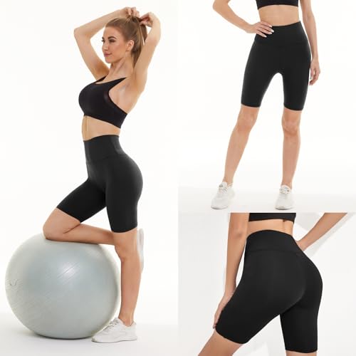 YOLIX 3 Pack Biker Shorts for Women – 8" Black High Waisted Tummy Control for Gym Workout Athletic Cheerleading Yoga - Image 2