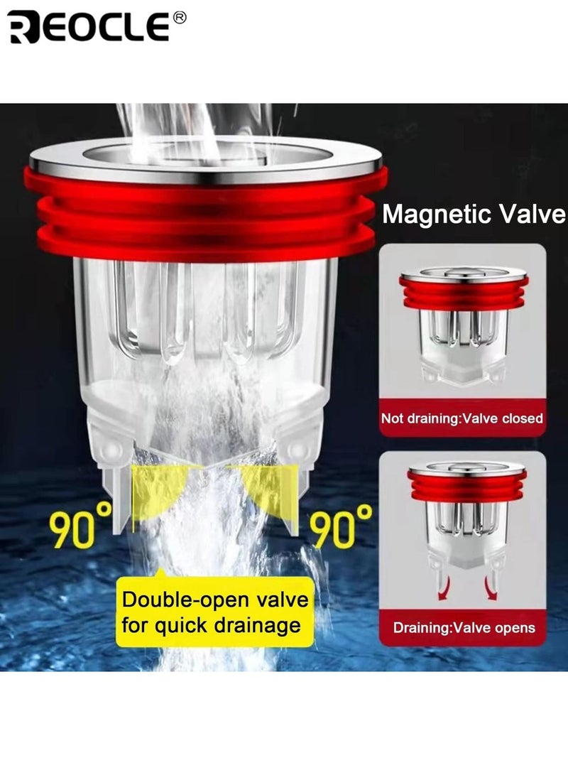 ريوكل 4 قطع مصفاة تصريف بالوعة الحمام البلاستيكية مطلية بالكامل مضادة للرائحة مرشح شبكة مضادة للانسداد مناسبة لمصارف حوض الاستحمام في المطبخ تصميم مقاوم للصدأ - Image 4