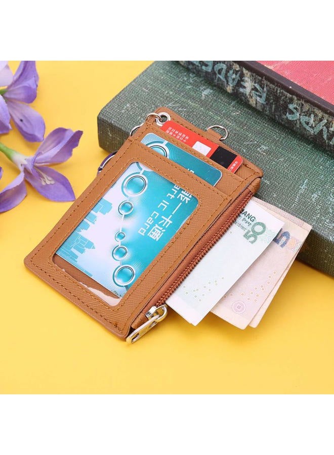 Seaskyer Portable Leather Business ID Card Credit Badge Holder Coin Purse Wallet Keychain (Black) - Image 2
