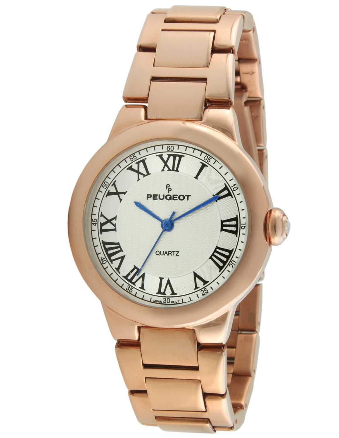 Peugeot Women's Round Tank Wrist Watch, Rose-Gold Dress Watch for Women with Easy to Read Roman Numerals and Steel Bracelet
