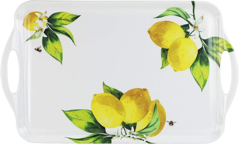 Reston Lloyd Calypso Basics Melamine OttomanServing Tray White Lemon Green Large 07419M - Image 1