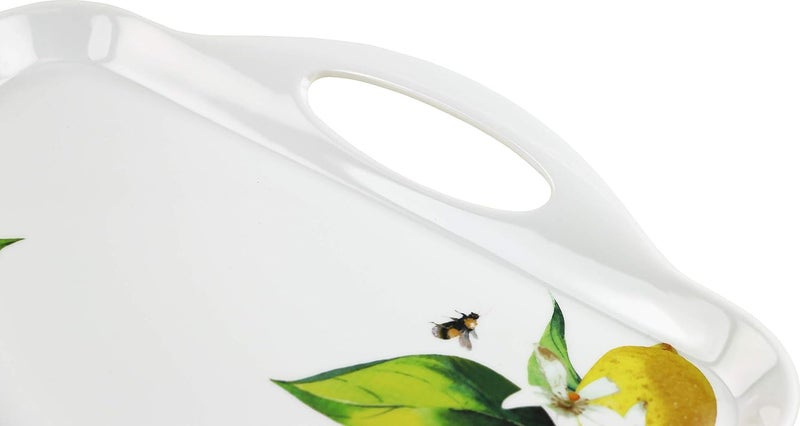 Reston Lloyd Calypso Basics Melamine OttomanServing Tray White Lemon Green Large 07419M - Image 5