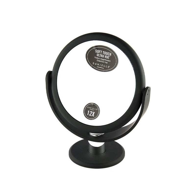 DC DANIELLE Danielle Creations 6.75-Inch Portable Two-Sided Vanity Round Vanity Makeup Mirror, No-Slip Soft Touch with 360 Rotation, 12x Magnification, Midnight Matte Black - Image 2