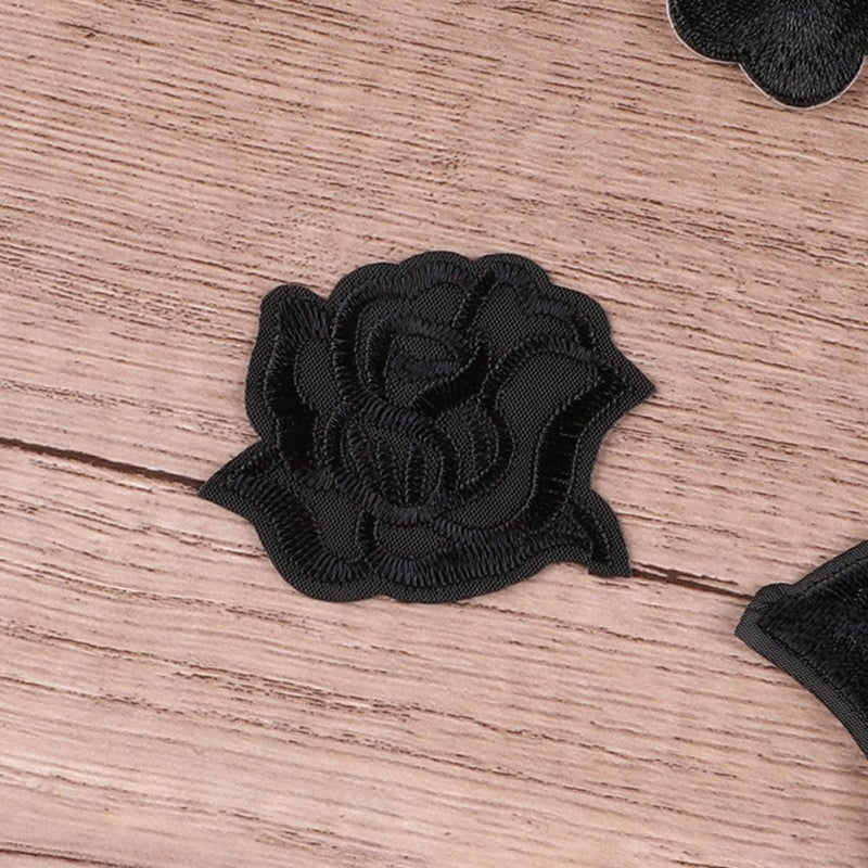 Black Iron On Flower Embroidered Patches For Jacket Repair Decoration DIY Crafts - Image 5