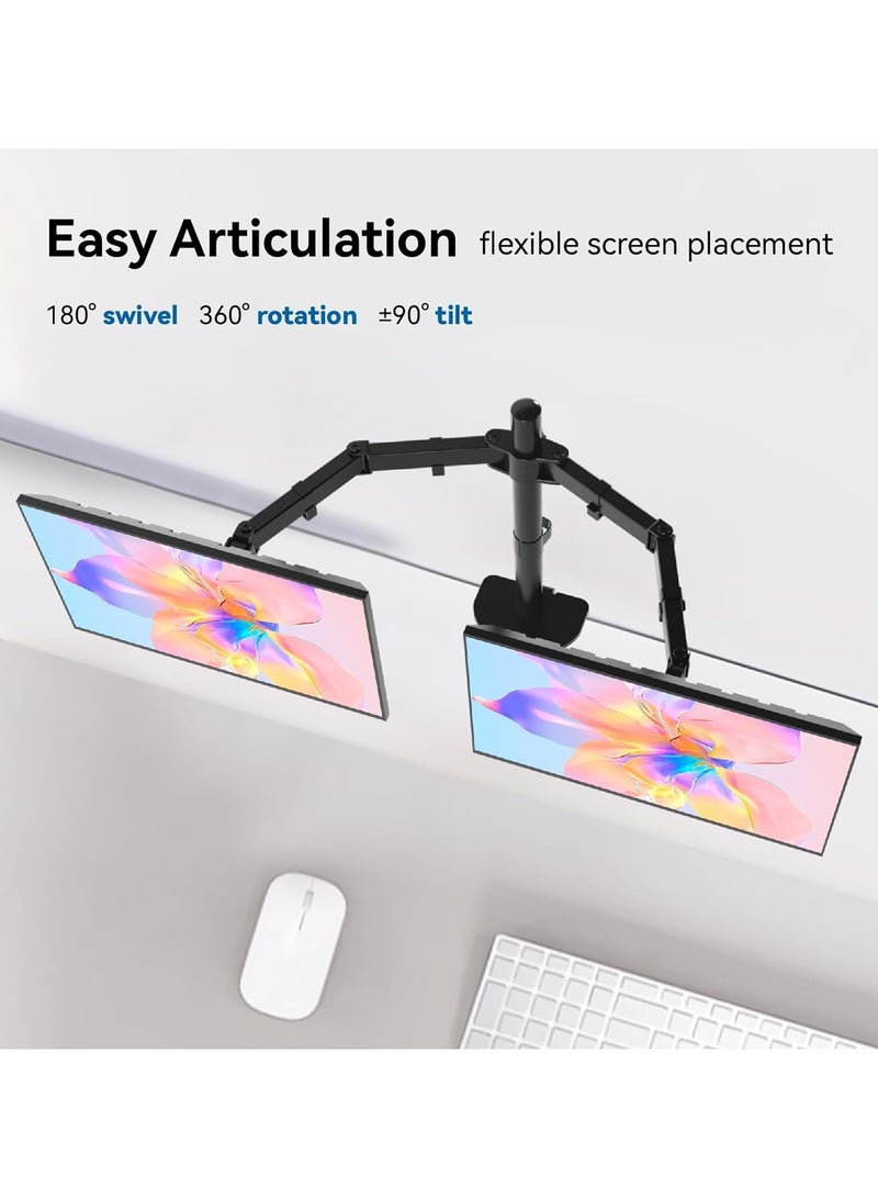 Dual LCD Monitor Desk Mount Stand, Heavy Duty Fully Adjustable Arms with C-Clamp Base and Grommet for 15"- 30" Screens, Max 22lbs for Home, Office, School Black  - Image 3