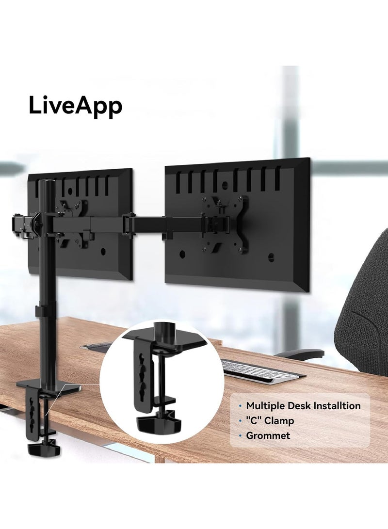 Dual LCD Monitor Desk Mount Stand, Heavy Duty Fully Adjustable Arms with C-Clamp Base and Grommet for 15"- 30" Screens, Max 22lbs for Home, Office, School Black  - Image 5