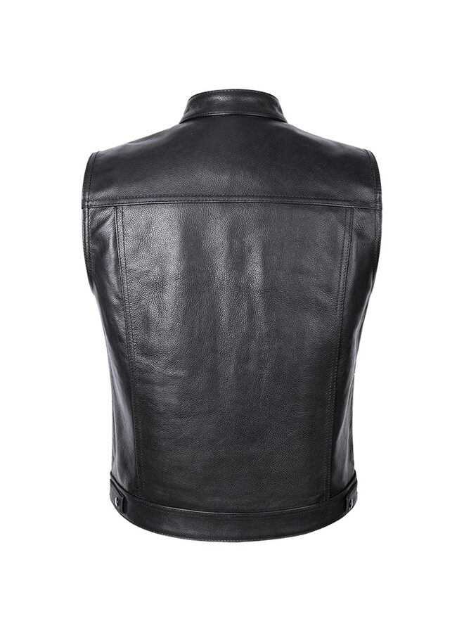 سترة جلدية رجالية للدراجات النارية مع جيوب حمل مخفية، سترة سوداء للدراجات النارية، سترة جلدية سوداء مكشوفة للرجال للدراجات النارية (أسود، مقاس XL، مقاس XXL) (المقاس: XL) - Image 3