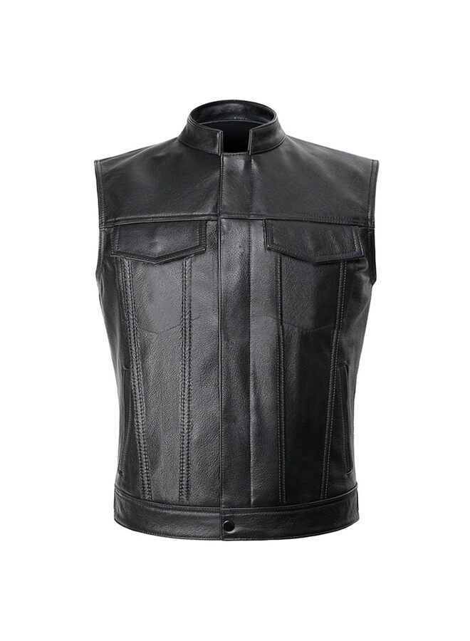 سترة جلدية رجالية للدراجات النارية مع جيوب حمل مخفية، سترة سوداء للدراجات النارية، سترة جلدية سوداء مكشوفة للرجال للدراجات النارية (أسود، مقاس XL، مقاس XXL) (المقاس: XL) - Image 2