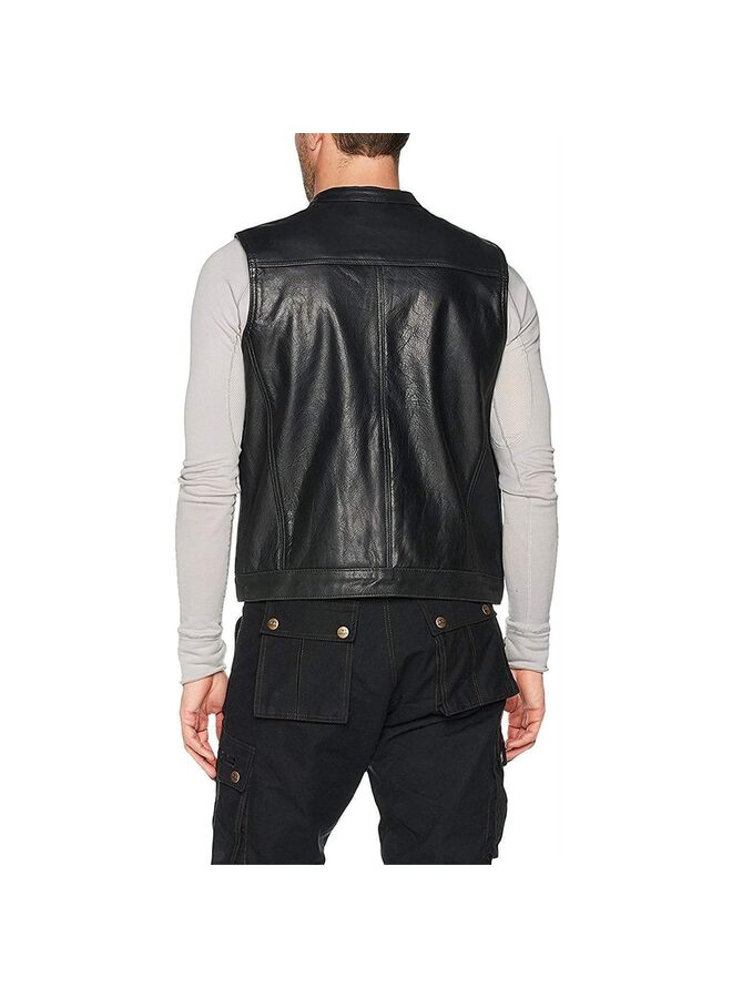 سترة جلدية رجالية للدراجات النارية مع جيوب حمل مخفية، سترة سوداء للدراجات النارية، سترة جلدية سوداء مكشوفة للرجال للدراجات النارية (أسود، مقاس XL، مقاس XXL) (المقاس: XL) - Image 5