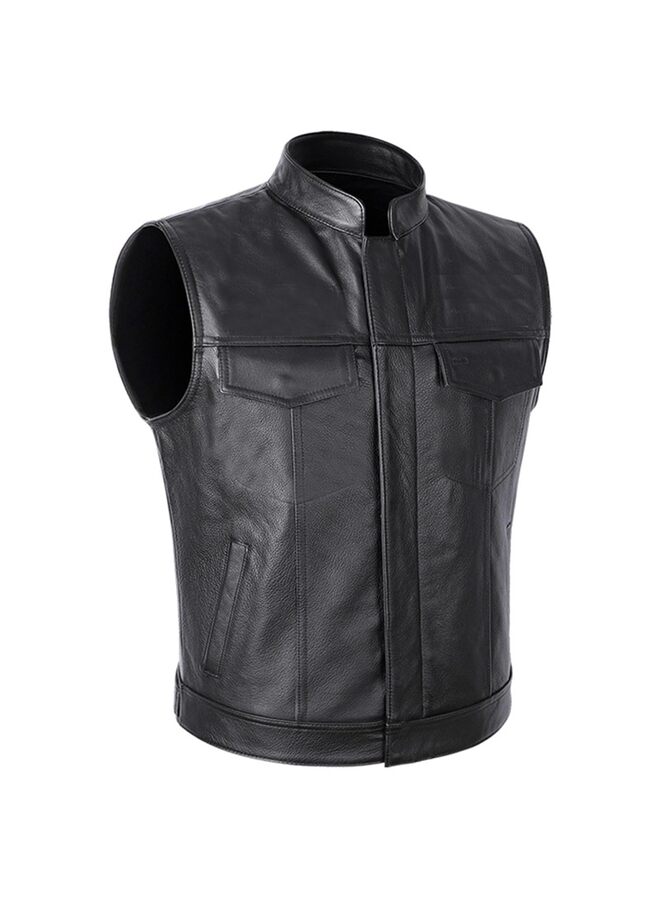 سترة جلدية رجالية للدراجات النارية مع جيوب حمل مخفية، سترة سوداء للدراجات النارية، سترة جلدية سوداء مكشوفة للرجال للدراجات النارية (أسود، مقاس XL، مقاس XXL) (المقاس: XL) - Image 1