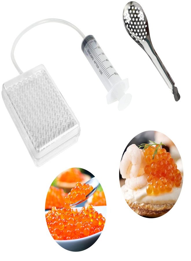 HPEVA Rapid Caviar Maker Kit Caviar Spherification Tool Hole Spherification Dropper Gastronomy Kit 96 Roe Sauce Dispenser Strainer Tools with Spoon & Syringe - Image 1