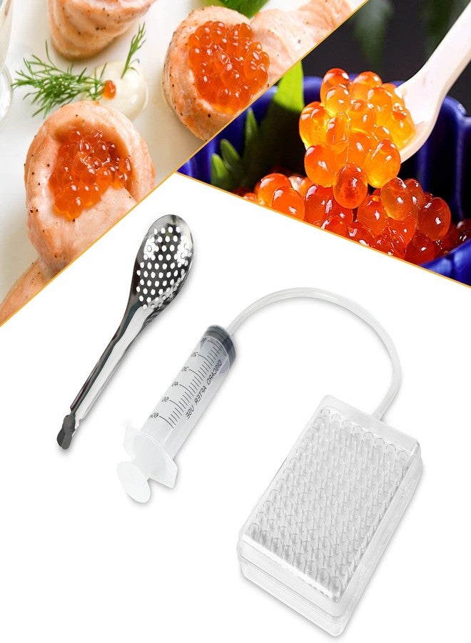 HPEVA Rapid Caviar Maker Kit Caviar Spherification Tool Hole Spherification Dropper Gastronomy Kit 96 Roe Sauce Dispenser Strainer Tools with Spoon & Syringe - Image 3