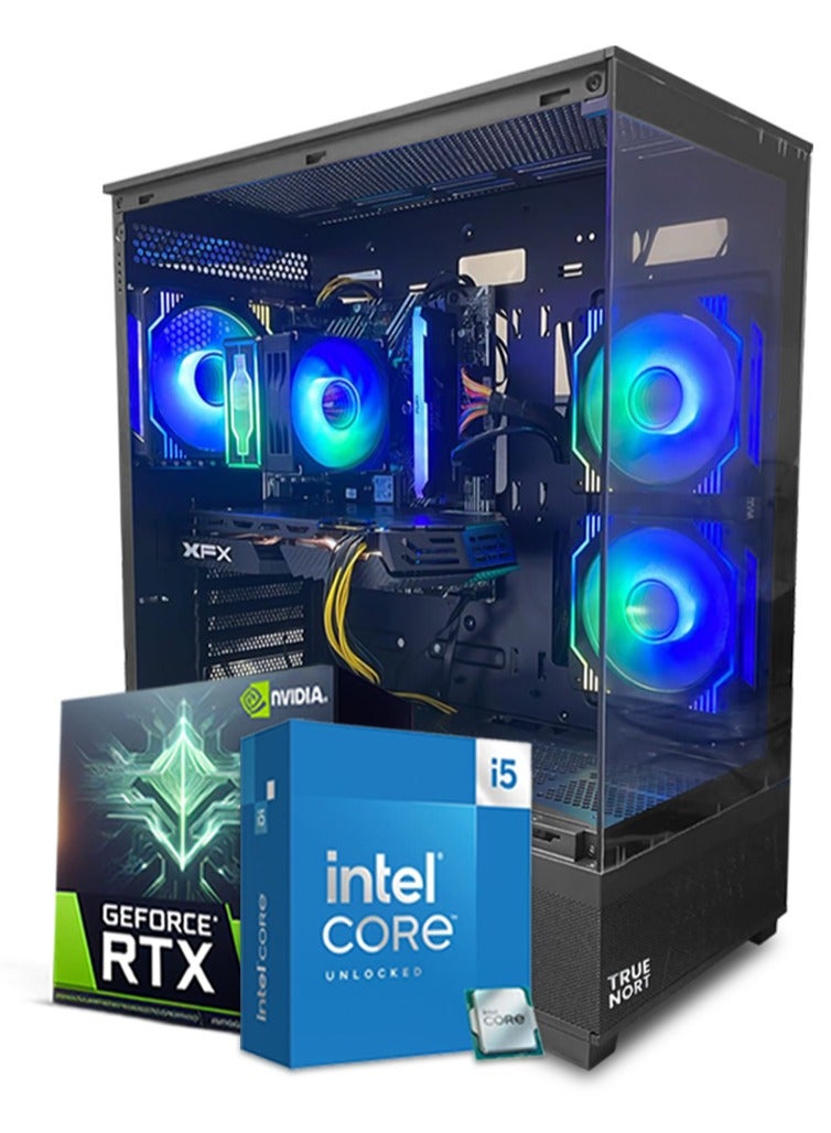 Blue Lightning Gaming PC, Intel Core i5-13400F Processor, RTX 4060 8GB GPU, 16GB RAM, 1TB M.2 NVMe SSD, Air Cooler, Windows 11 Pro, TrueNort 270° Glass RGB Black MATX Case BLACK