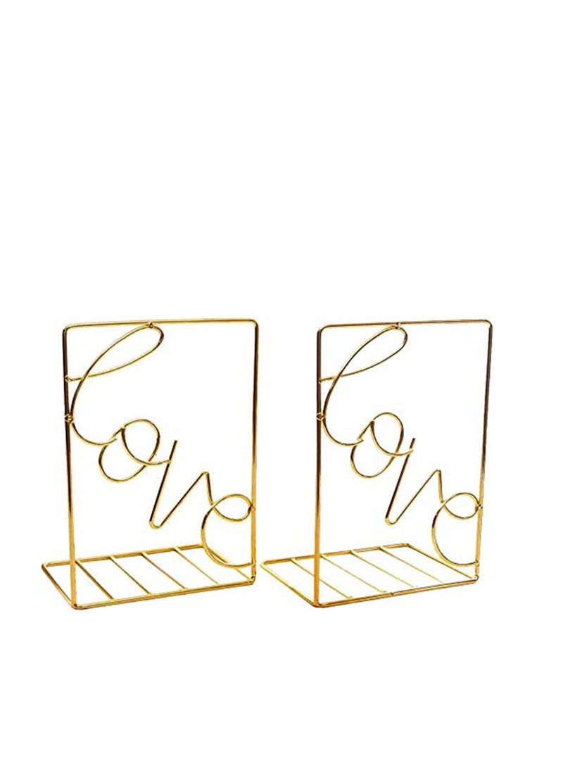 Bookends Gold, Decorative Metal Book Ends Supports for Shelves (1 Pair) - Image 1