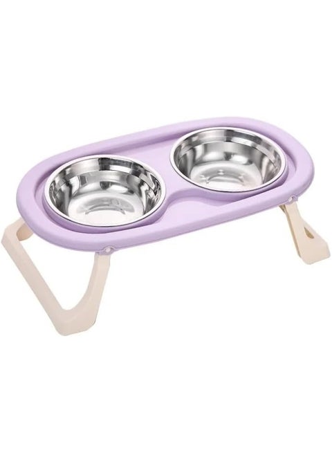 Double Pet Feeding Bowl with Raised Stand | Stainless Steel Food & Water Bowls | Healthy & Comfortable Design for Cats & Small Dogs | Non-Slip & Easy to Clean