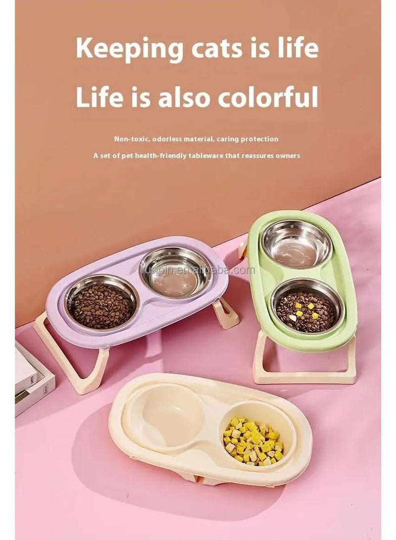 Double Pet Feeding Bowl with Raised Stand | Stainless Steel Food & Water Bowls | Healthy & Comfortable Design for Cats & Small Dogs | Non-Slip & Easy to Clean - Image 4