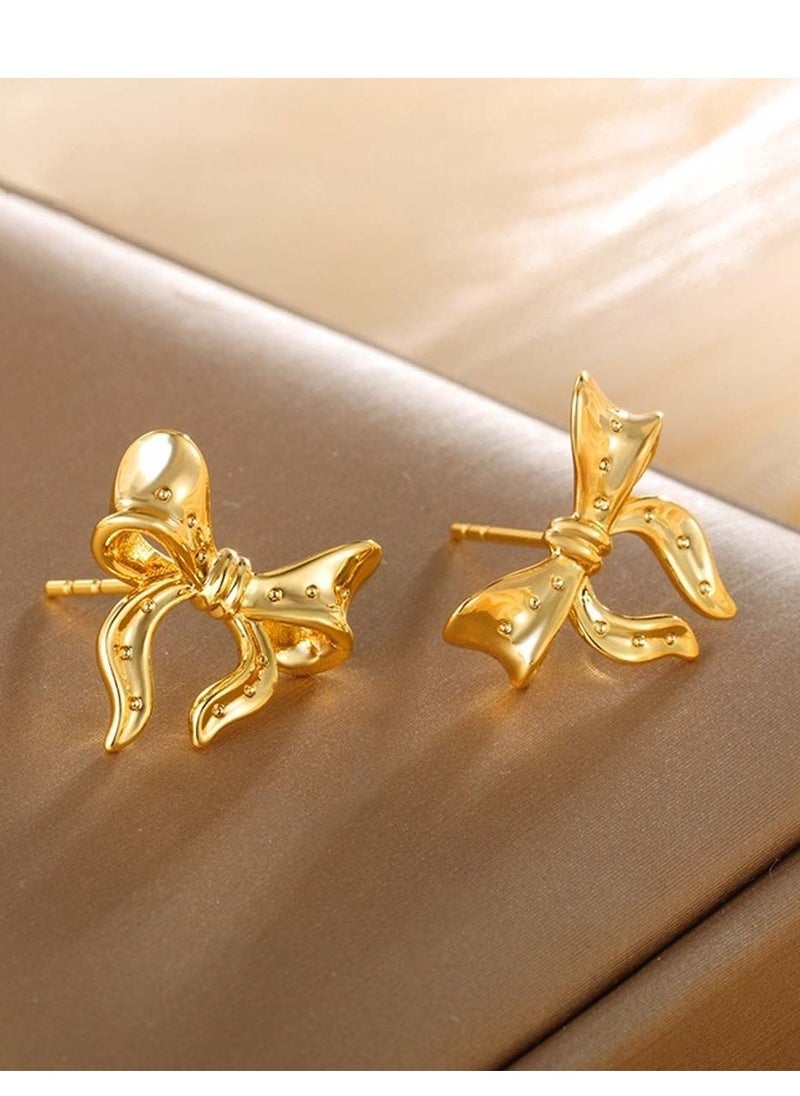 Generic - Gold Silver Bow Earrings for Women Classic Ribbon Bow Stud Earrings Cute Bowknot Earrings - Image 1