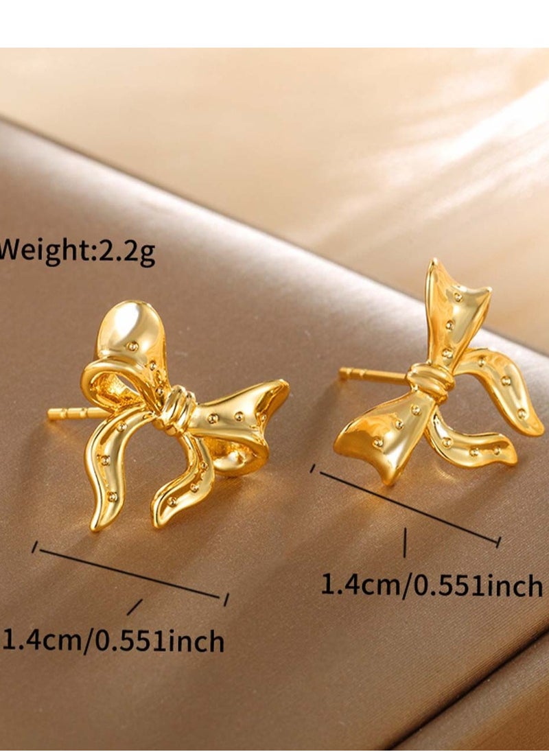 Generic - Gold Silver Bow Earrings for Women Classic Ribbon Bow Stud Earrings Cute Bowknot Earrings - Image 1