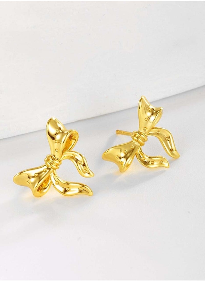 Generic - Gold Silver Bow Earrings for Women Classic Ribbon Bow Stud Earrings Cute Bowknot Earrings - Image 1