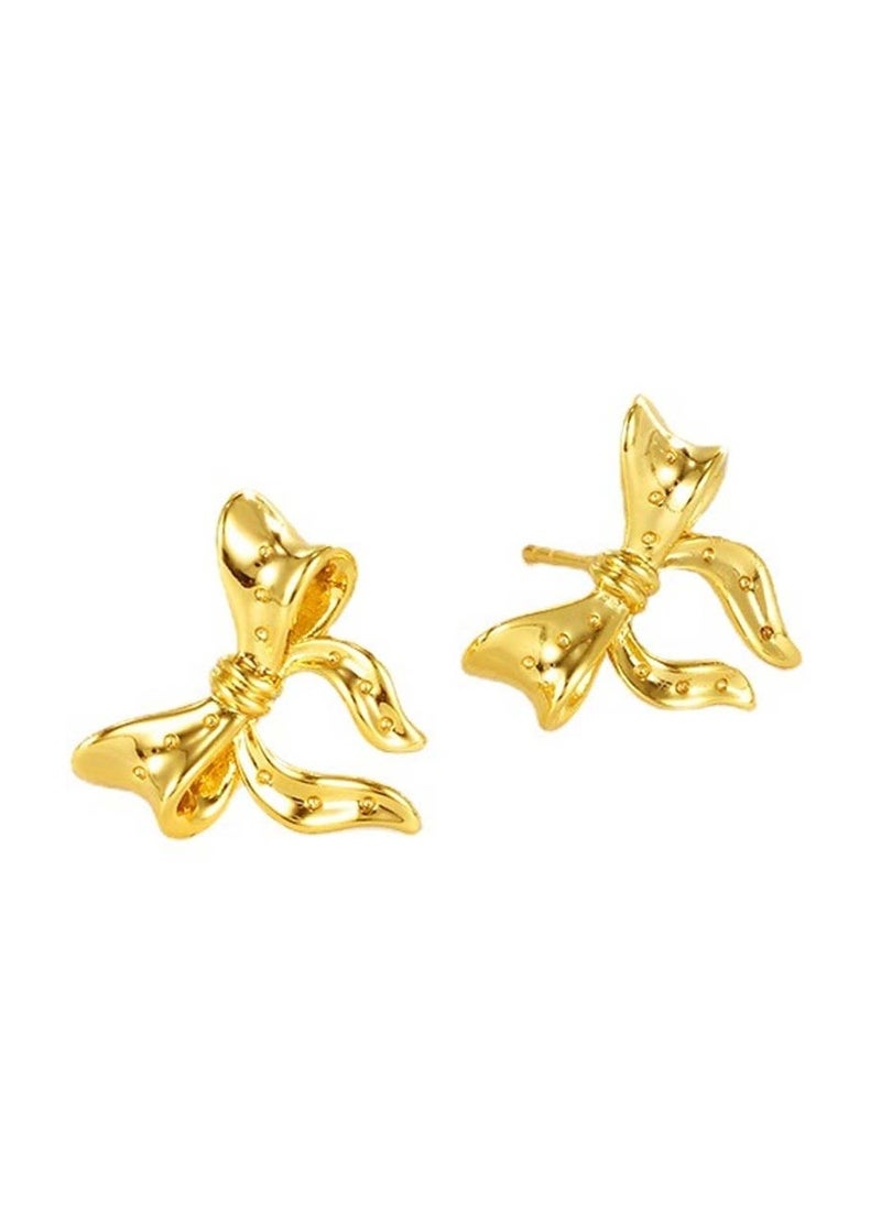 Generic - Gold Silver Bow Earrings for Women Classic Ribbon Bow Stud Earrings Cute Bowknot Earrings - Image 1