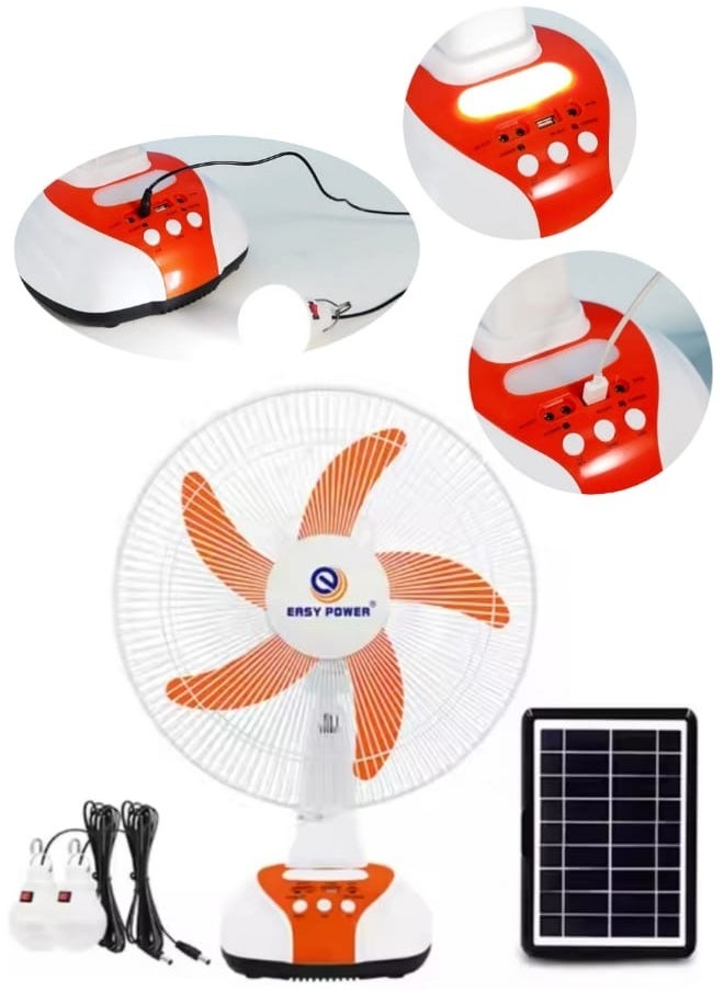 إيزي باور مروحة تعمل بالطاقة الشمسية، مع لوح طاقة شمسية، و 2 مصباح LED, مزودة ببطارية داخلية ومنفذ USB لشحن الهاتف ومختلف الاجهزة  - Image 1