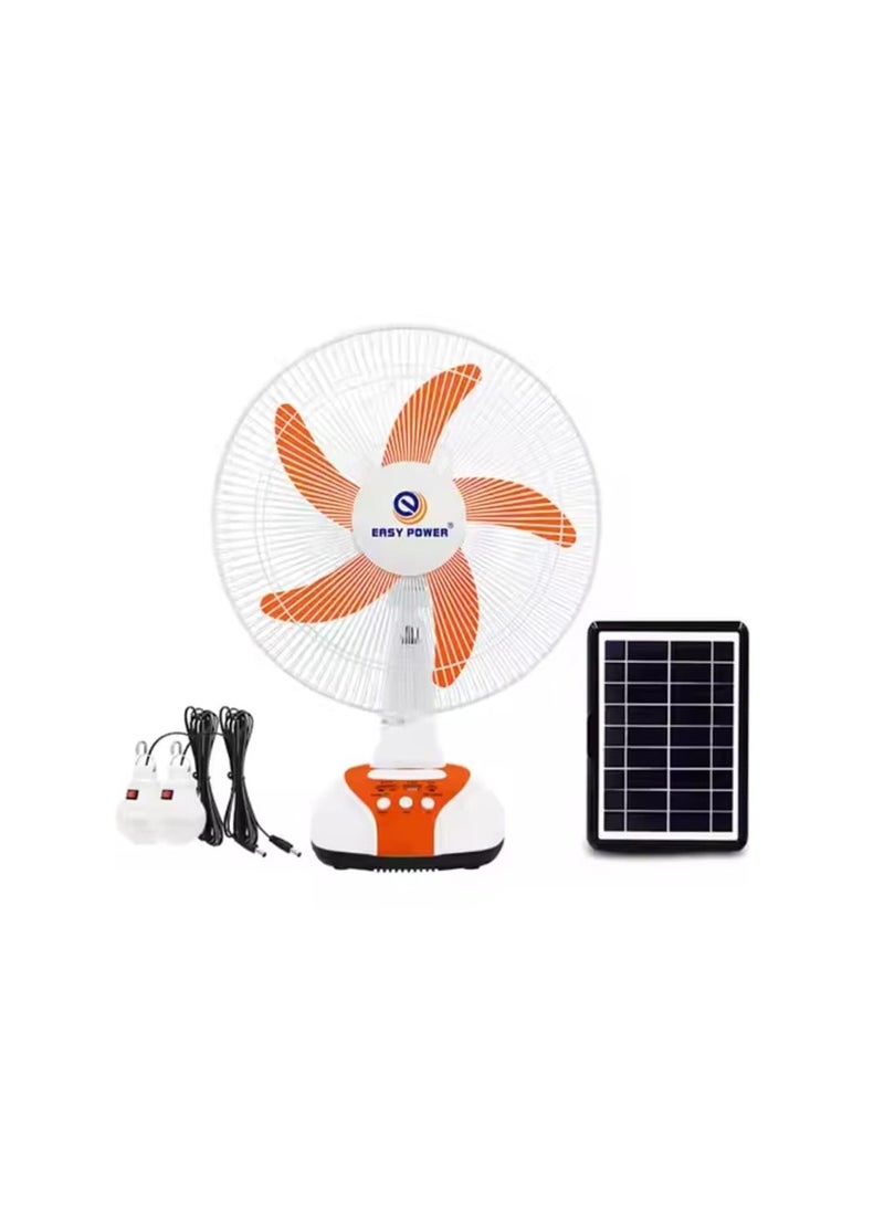 إيزي باور مروحة تعمل بالطاقة الشمسية، مع لوح طاقة شمسية، و 2 مصباح LED, مزودة ببطارية داخلية ومنفذ USB لشحن الهاتف ومختلف الاجهزة  - Image 2