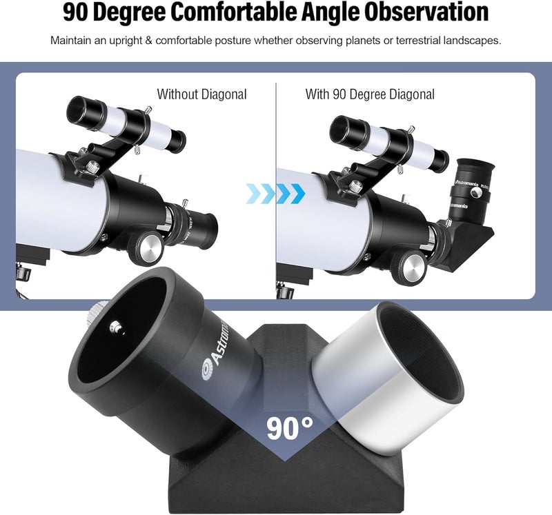 Astromania 1.25 Inch Telescope Diagonal with Amici Erecting Prism - 90° Fully-Coated Star Diagonal for Upright & Clear Astronomical Viewing, Metal/Plastic Construction, Enhanced Optical Transparency - Image 5