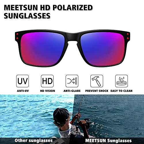 MEETSUN Polarized Sunglasses for Men Women Sports Driving Fishing Glasses UV400 Protection 3Pack-Black+Black Frame/Purple Blue Mirror Lens+Black/Blue - Image 2