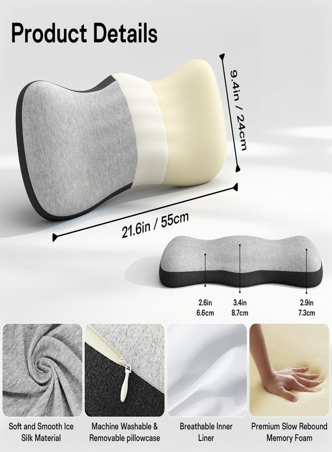 Forcanby Lumbar Support Pillow for Bed, Lower Back Pillow for Sleeping, Memory Foam Waist Pain Relief Pillows, Lumbar Pillow for Sleeping, Bed, Car, Couch (Grey Black) - Image 2