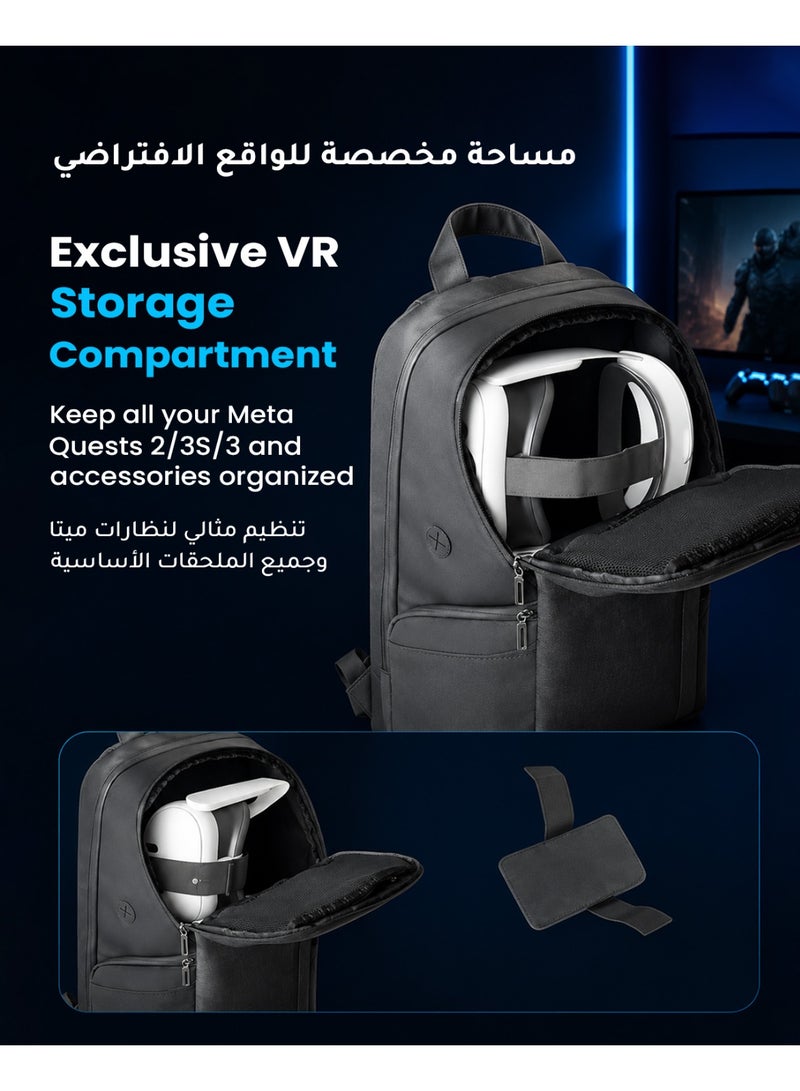 Syntech Multifunctional XR Headset Backpack – Large Capacity Tech & Everyday Backpack for Apple Vision Pro, Meta Quest 2/3/3S, HTC, Sony, Pico, Laptop & Travel Essentials, Perfect for Travel, Daily work, School, Photography, Gym Black - Image 4