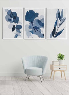 LOWHA Set Of 3 Framed Canvas Wall Arts Stretched Over Wooden Frame Tropical Leaves Abstract Paintings For Home Living Room Office Decor  - Image 1