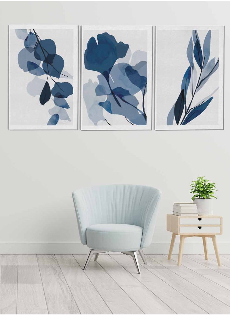 LOWHA Set Of 3 Framed Canvas Wall Arts Stretched Over Wooden Frame Tropical Leaves Abstract Paintings For Home Living Room Office Decor  - Image 1