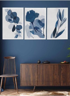 LOWHA Set Of 3 Framed Canvas Wall Arts Stretched Over Wooden Frame Tropical Leaves Abstract Paintings For Home Living Room Office Decor  - Image 2
