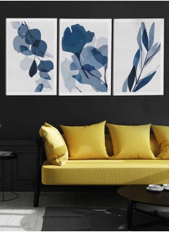 LOWHA Set Of 3 Framed Canvas Wall Arts Stretched Over Wooden Frame Tropical Leaves Abstract Paintings For Home Living Room Office Decor  - Image 3