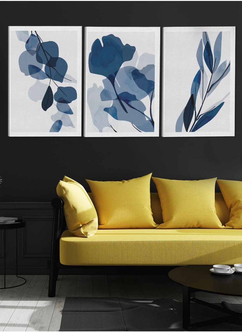 LOWHA Set Of 3 Framed Canvas Wall Arts Stretched Over Wooden Frame Tropical Leaves Abstract Paintings For Home Living Room Office Decor  - Image 3