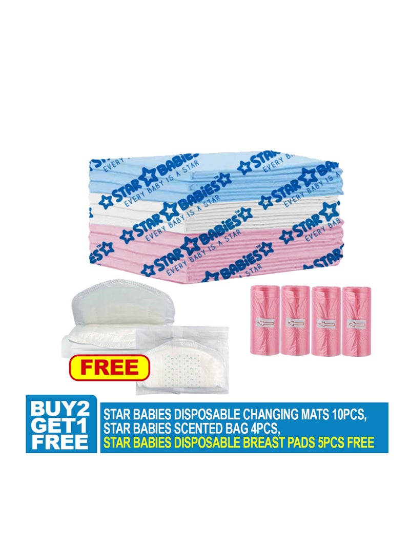 STAR BABiES Star Babies Combo Pack (Disposable Changing mat 10pcs, Scented Bag 4pcs (60bags) with  Disposable Breast Pad 5pcs) -Assorted  - Image 2