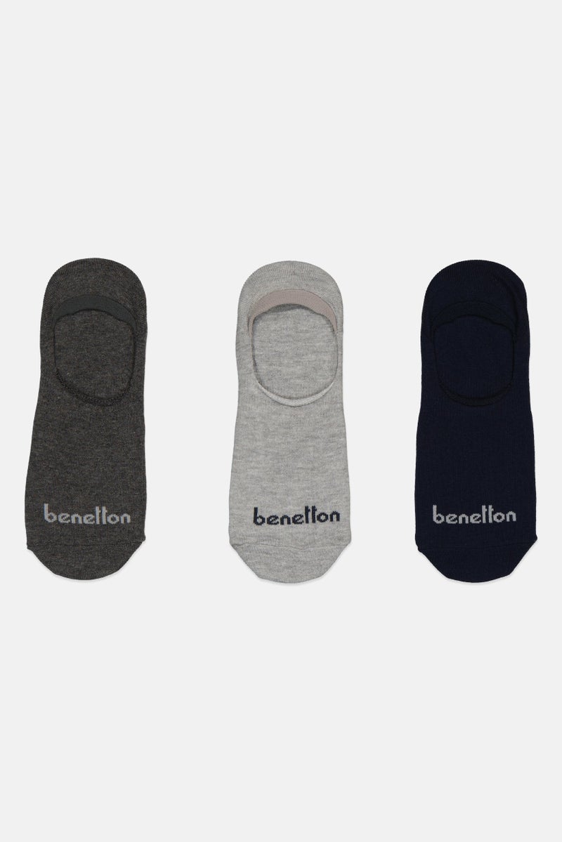 Benetton Men 3 Pairs Brand Logo Invisible Socks, Multicolor - Image 2