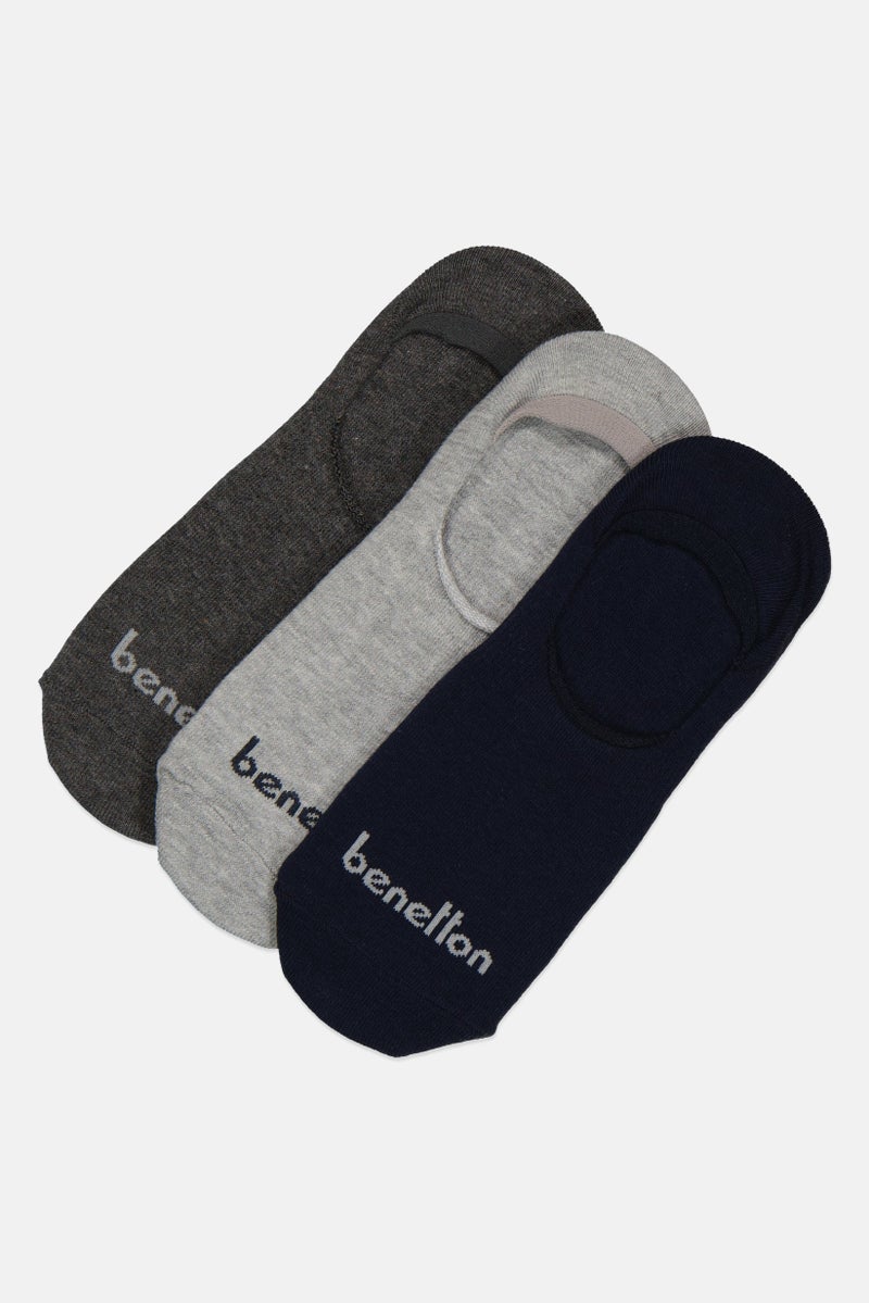 Benetton Men 3 Pairs Brand Logo Invisible Socks, Multicolor - Image 1