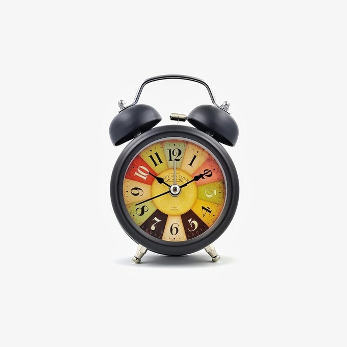 TWIN BELL ALARM CLOCK WITH TICKTICK MOVEMENT SUITABLE FOR HEAVY SLEEPERS WITH NIGHT LIGHT FUNCTION AND LOUD OLDFASHIONED ALARM BATTERY OPERATED BLACK