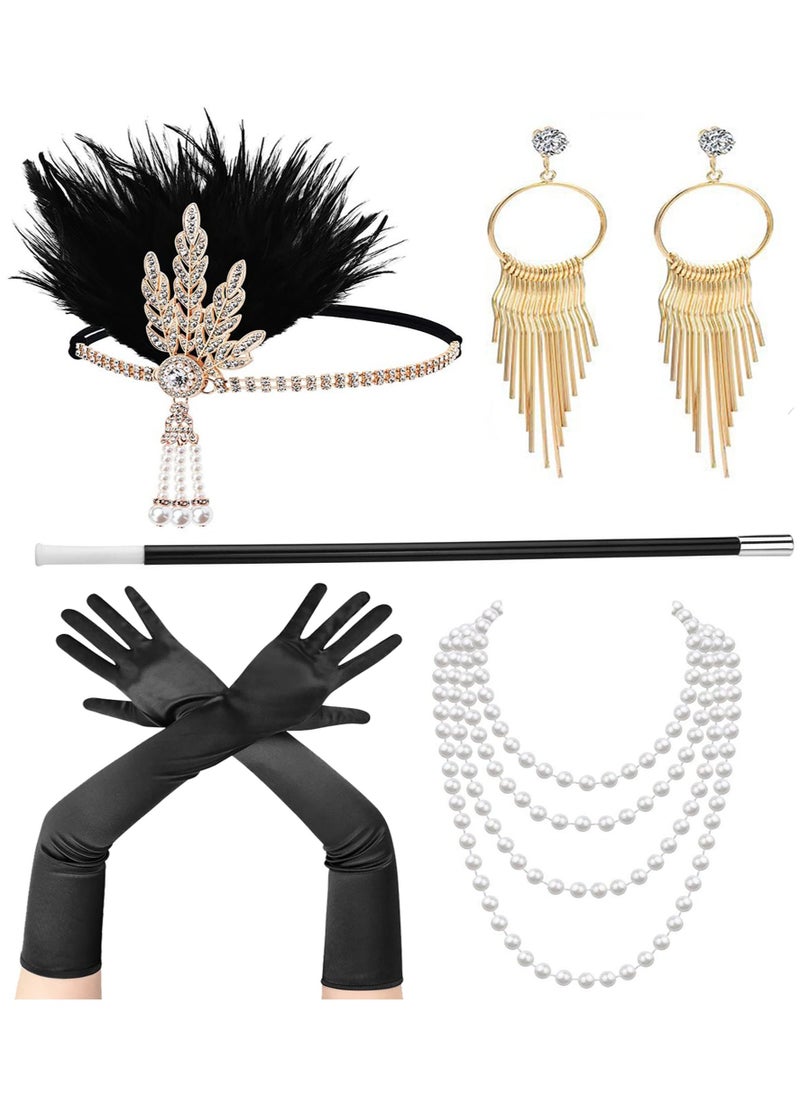 1920s Flapper Accessories Kit - Great Gatsby Themed Costume Set with Headband, Gloves, Necklace - Image 2