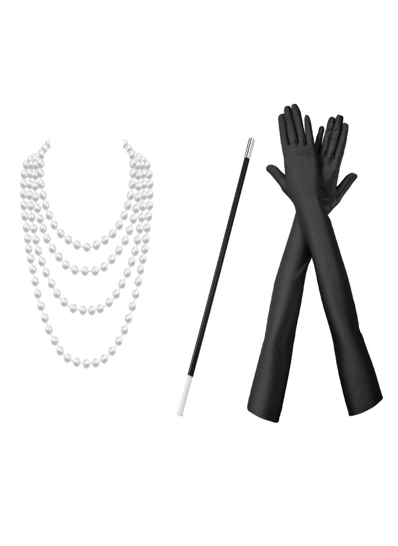 1920s Flapper Accessories Kit - Great Gatsby Themed Costume Set with Headband, Gloves, Necklace - Image 4
