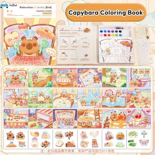 FunBlast Capybara Coloring Book for Kids – Watercolor Painting Book Set, DIY Graffiti Coloring Note-Book with Watercolor Gouache Brush, Creative Coloring Book for Kids (Capybara) - Image 2
